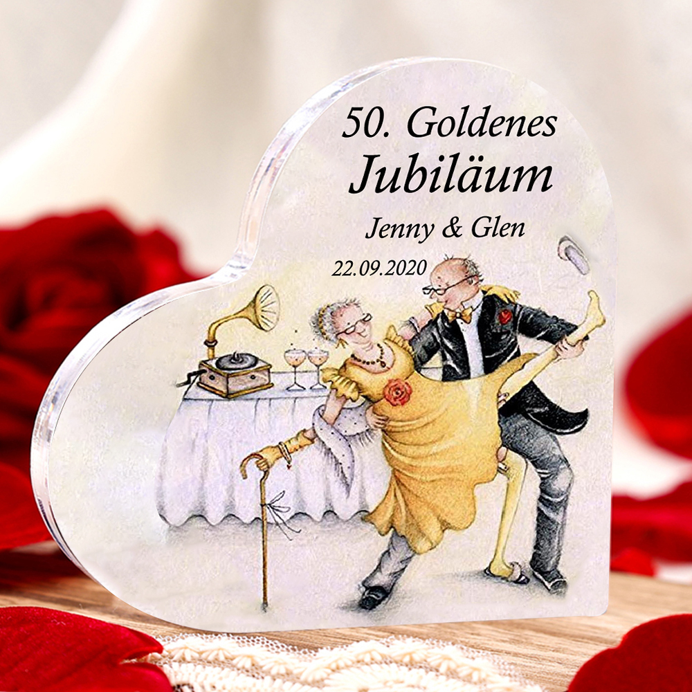 Personalisierter Text & Datum 50. Goldenes Jubiläum Acryl-Deko-Schreibtischdekoration für Paar