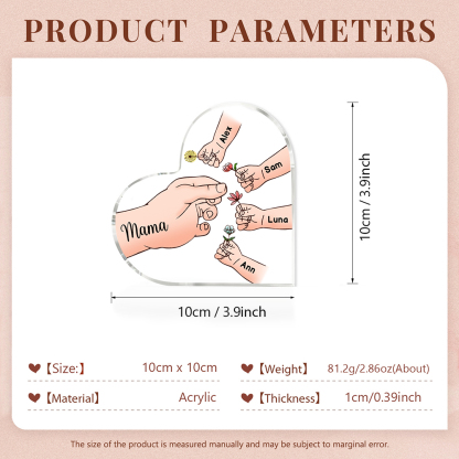Personalisierte 5 Namen Mama Hand Familie Acryl-Deko Schreibtischdekoration für Mutter