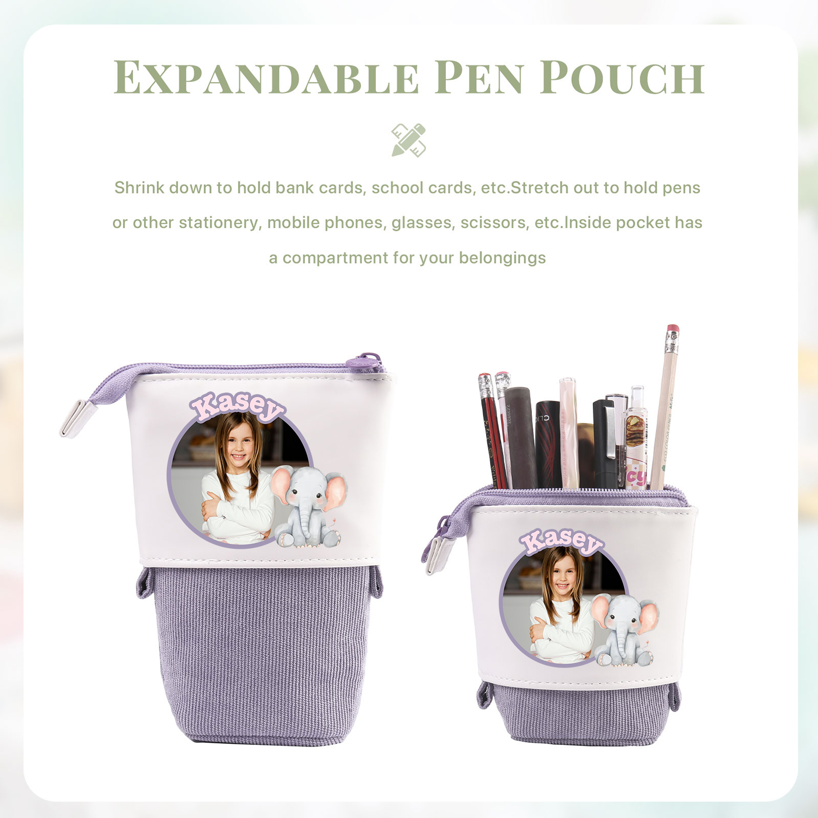 Personalisierter Name & Foto & Tiertyp Leinwand PU-Leder Stifteetui Stifttasche