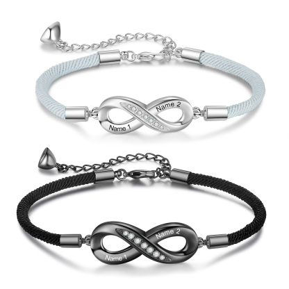 Personalisierte 2 Namen Paar Infinity Herz Magnet Armbänder mit Zirkonia