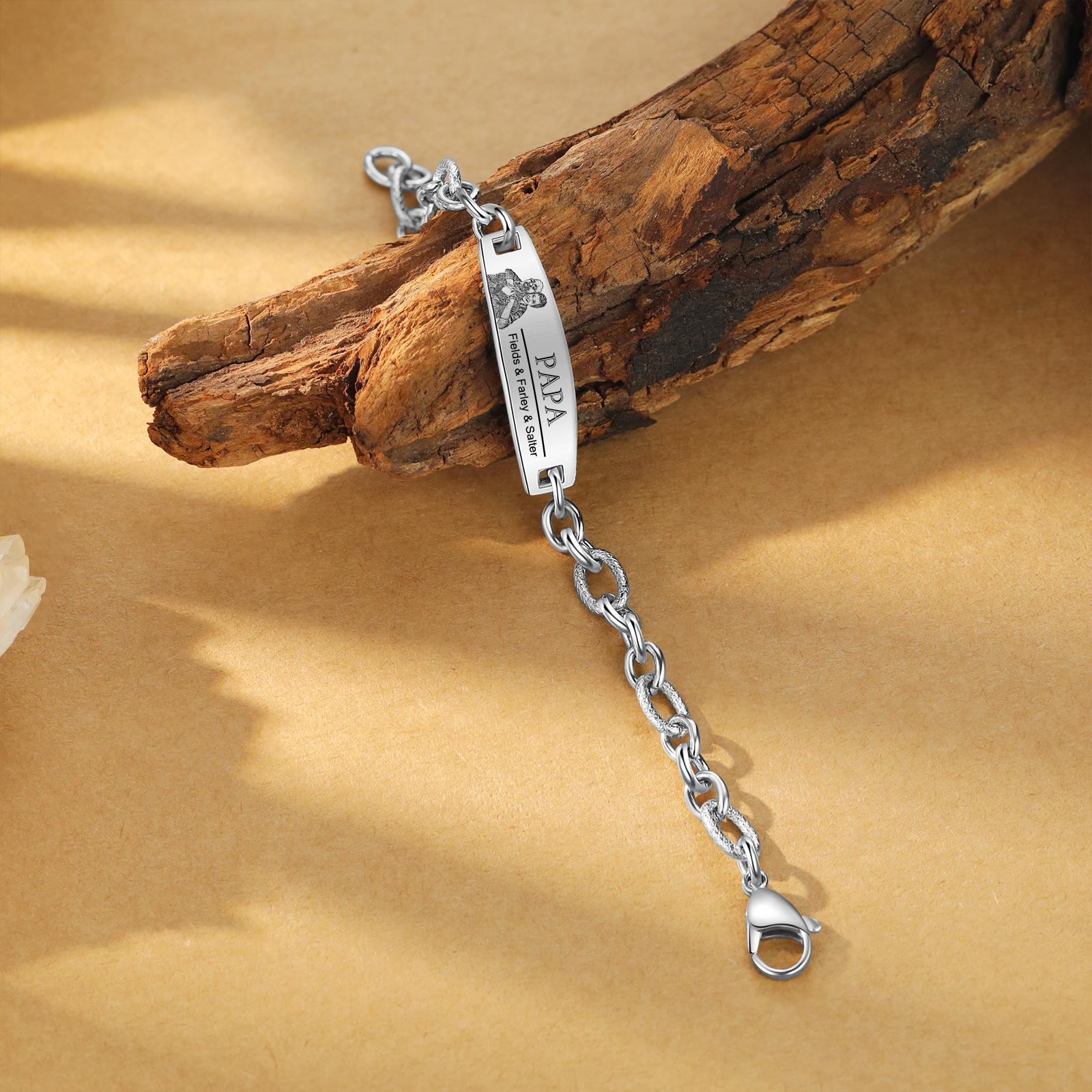 Herren Armband-Personalisiertes 3 Namen & Text & Foto Edelstahl Armband 