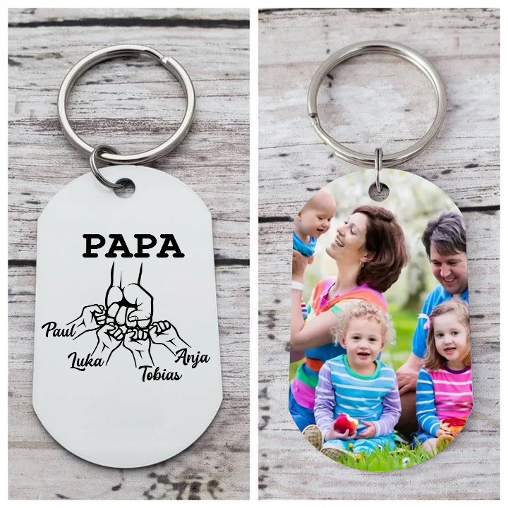 Personalisierbares Foto & 4 Namen Papa Faust Schlüsselanhänger-Geschenk für Vater