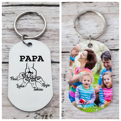Personalisierbares Foto & 4 Namen Papa Faust Schlüsselanhänger-Geschenk für Vater