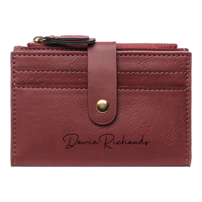 Damen Personalisierter Text & Name & Geburtsblume PU Leder Geldbörse