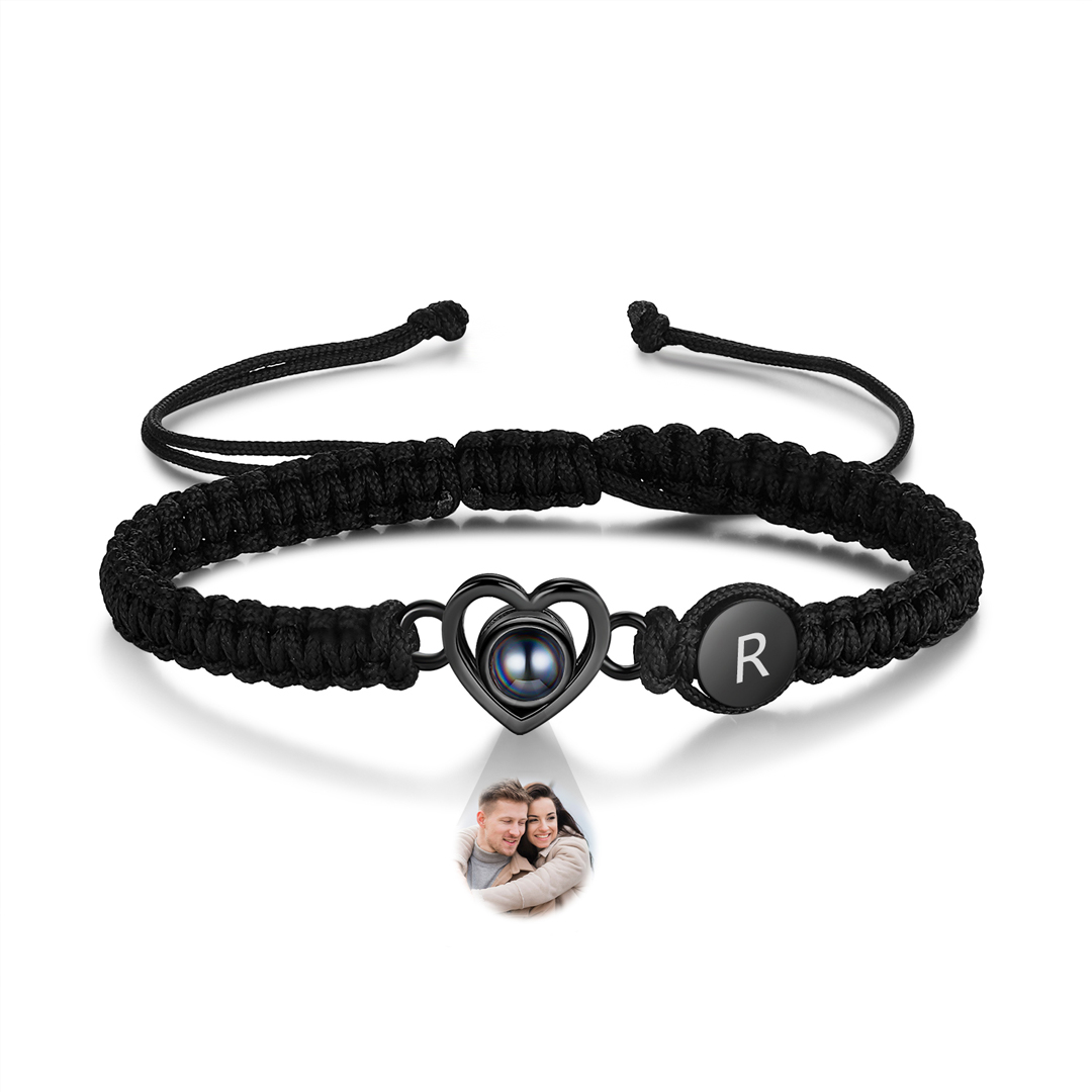 Personalisiertes Foto & Buchstabe Herz Projektion Handseil Armband