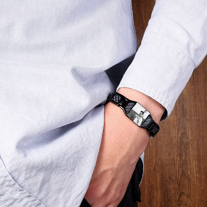 Personalisierte Foto & Text Geldbörse & Foto & 2 Texte Leder Schlüsselanhänger & Foto Armband Geschenkpackung Geschenkset für Mann Freund