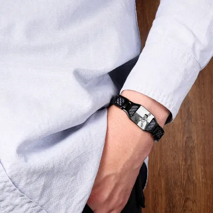 Personalisierte Foto & Text Geldbörse & Foto & 2 Texte Leder Schlüsselanhänger & Foto Armband Geschenkpackung Geschenkset für Mann Freund