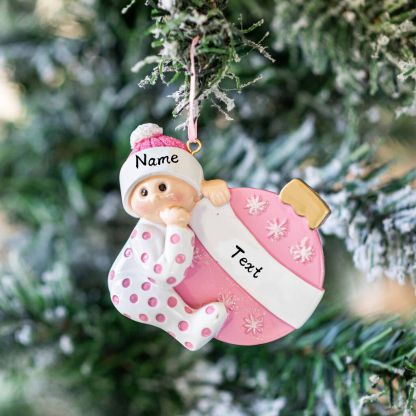 Holz Weihnachtsornament-Personalisierter Name & Text Ball Baby Ornament