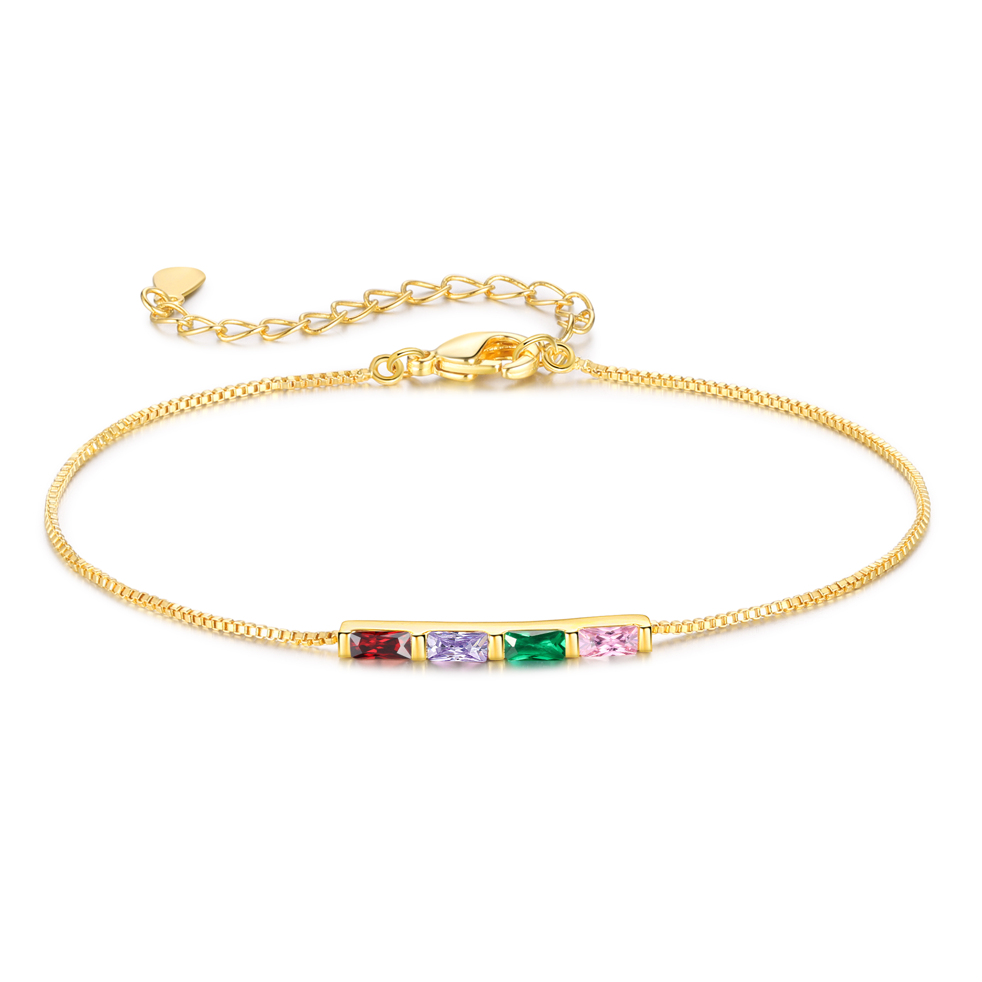 Personalisierte 4 Rechteck Geburtssteine Golden Feines Armband