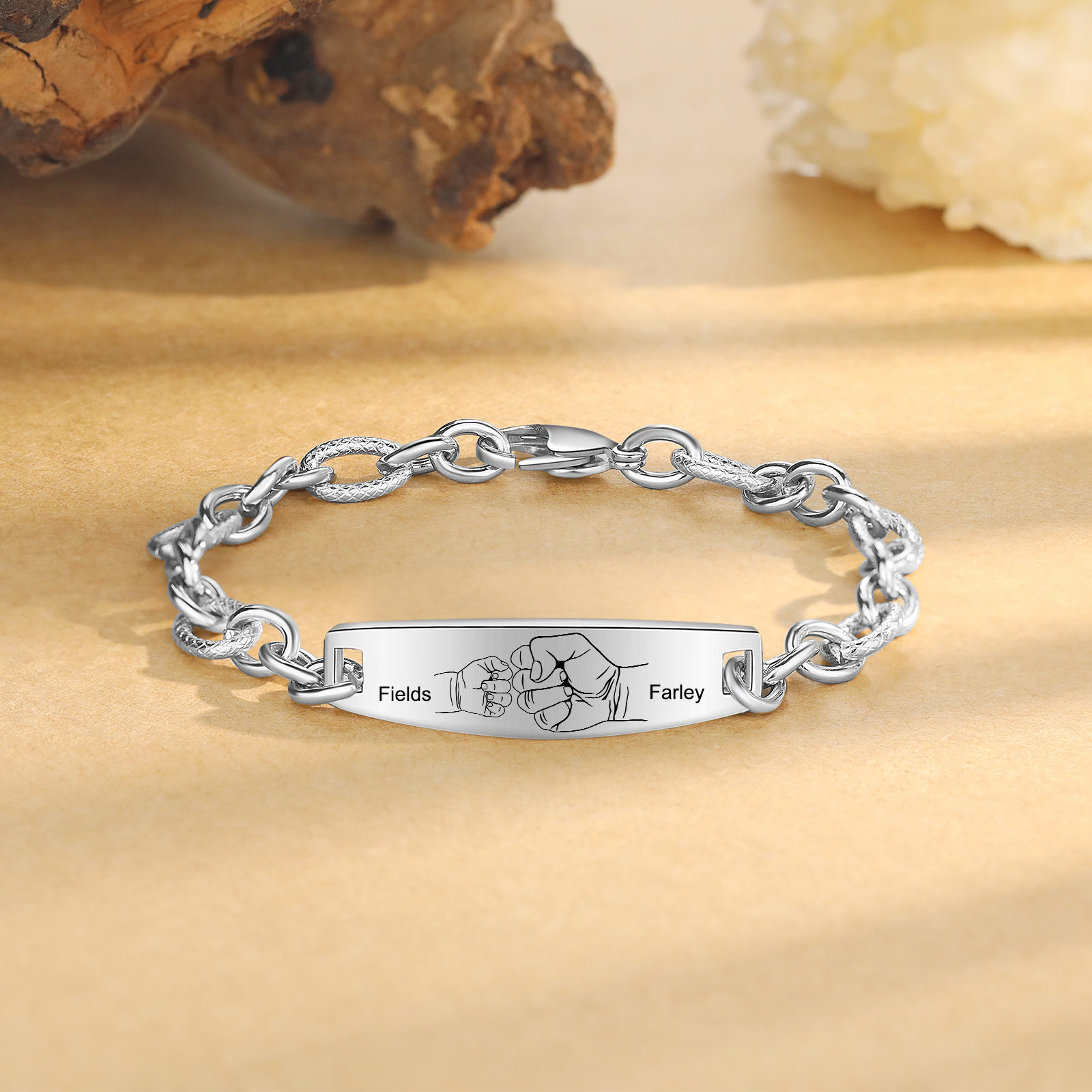 Herren Armband-Personalisiertes 2 Namen Faust Edelstahl Armband 