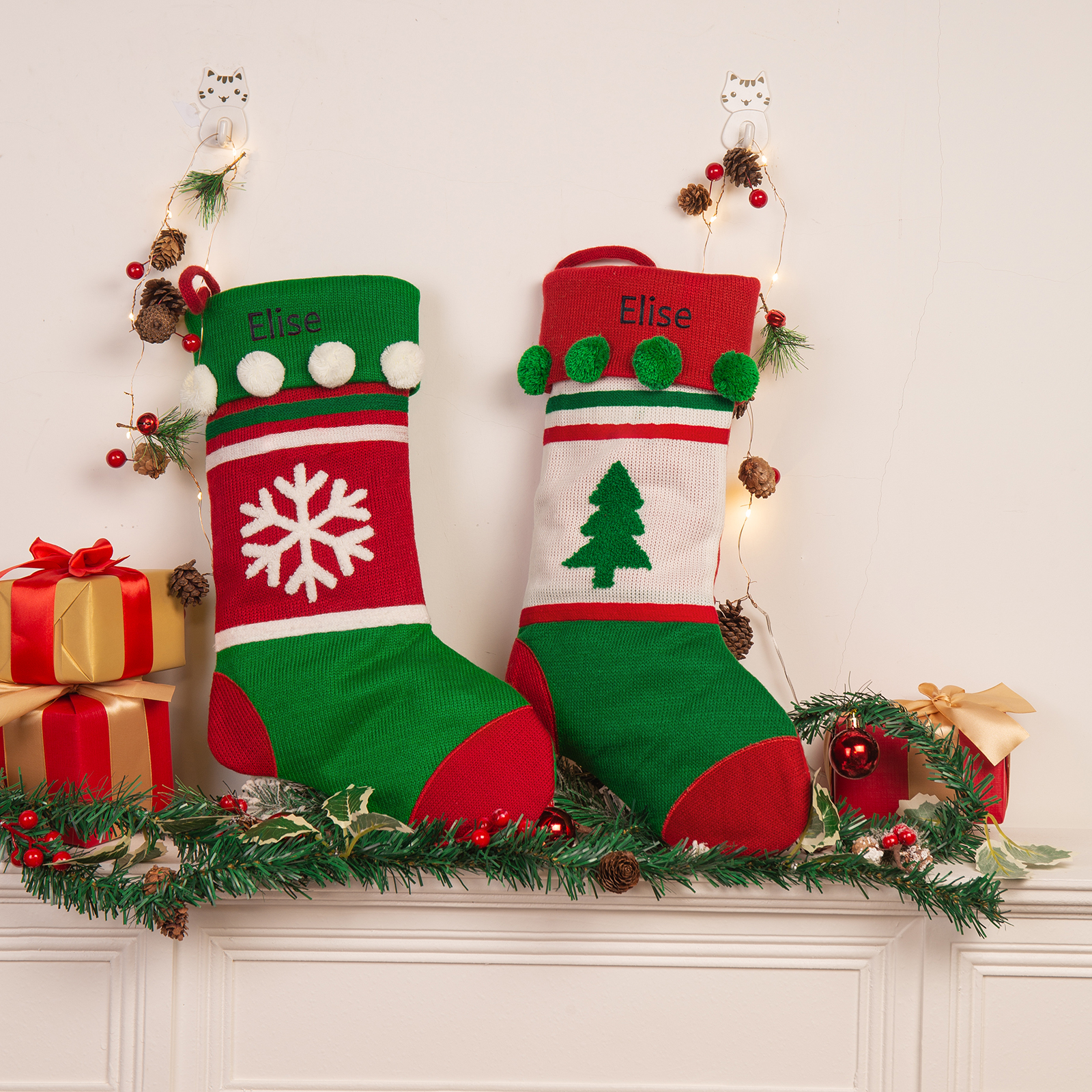 Weihnachtssocke-Personalisierter 1 Name Vliesstoff Weihnachtsstrumpf-Weihnachtsornament