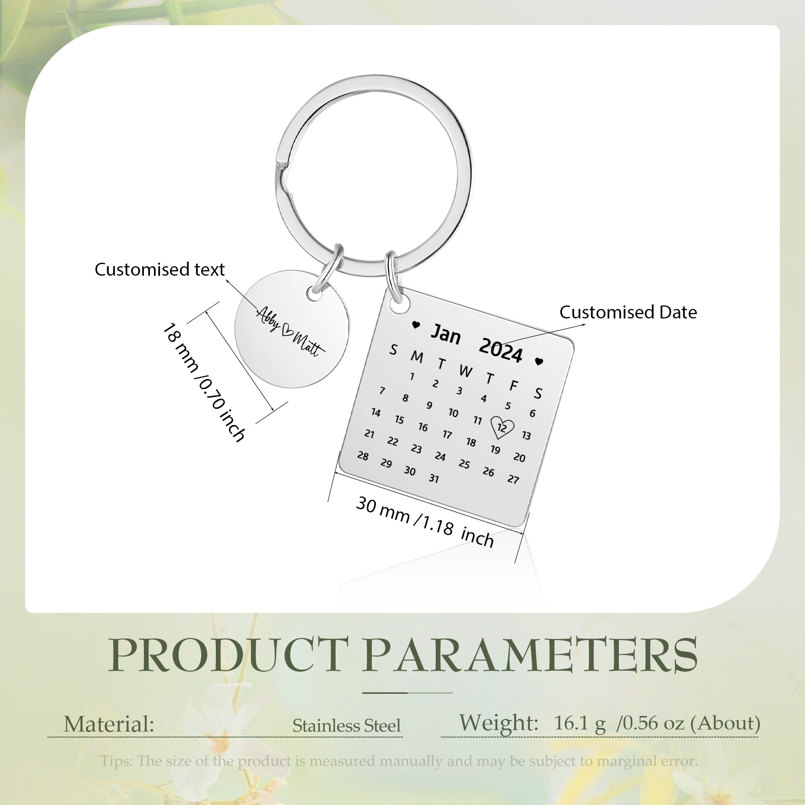 Personalisierbare Text & Datum Metall Paar Schlüsselanhänger