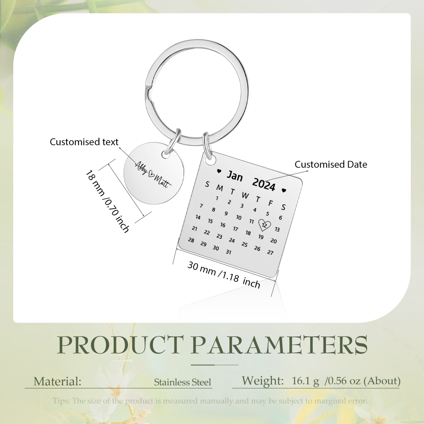 Personalisierbare Text & Datum Metall Paar Schlüsselanhänger