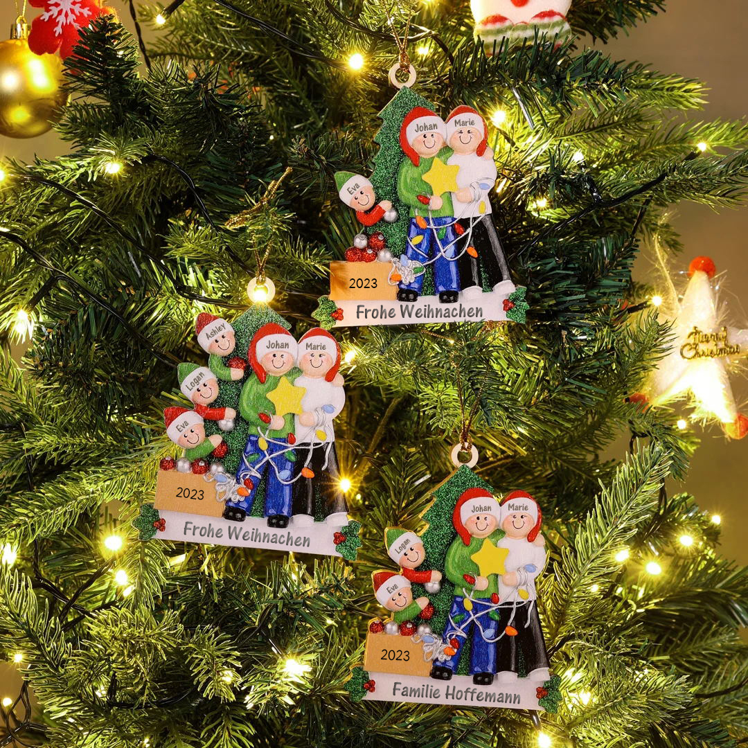Holz Personalisiertes 3 Namen & Text  & Jahr Weihnachtsornament Weihnachtsbaum Anhänger mit 3 Familienmitgliedern