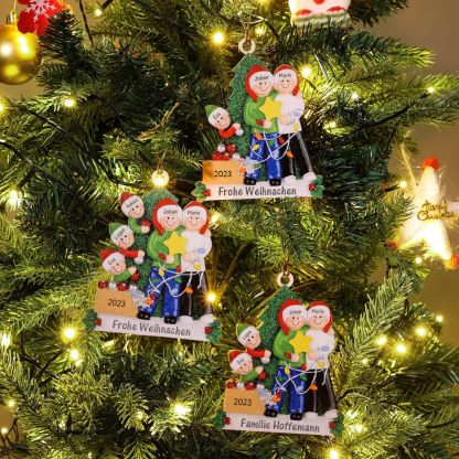 Holz Personalisiertes 3 Namen & Text  & Jahr Weihnachtsornament Weihnachtsbaum Anhänger mit 3 Familienmitgliedern