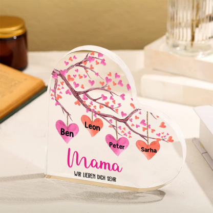 Personalisierte 1-10 Namen & Text Liebesbaum Acryl-Deko Schreibtischdekoration für Mutter/Großmutter