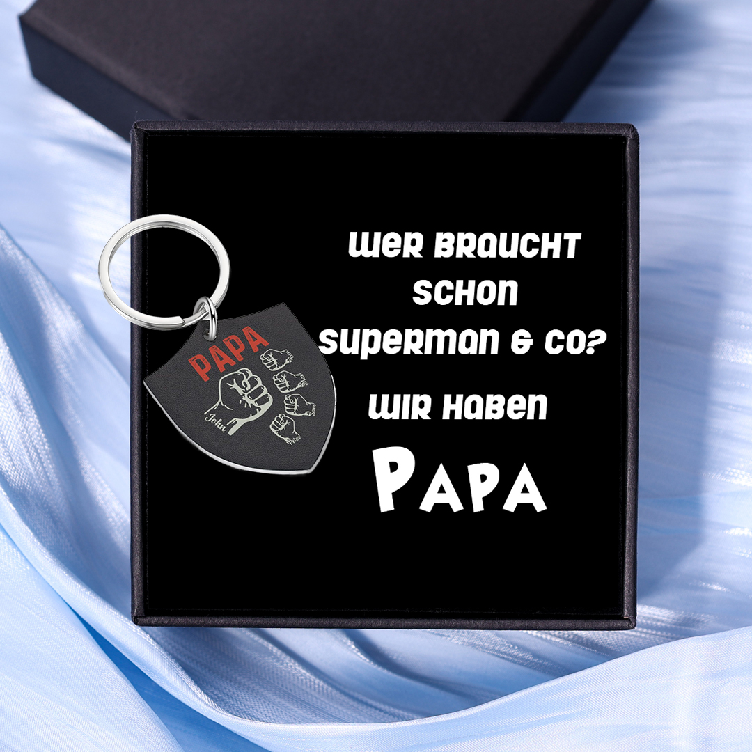 Personalisierbarer 5 Namen & Text Papa Schild Schlüsselanhänger--Wir haben Papa-Geschenk mit Nachrichtenkarte