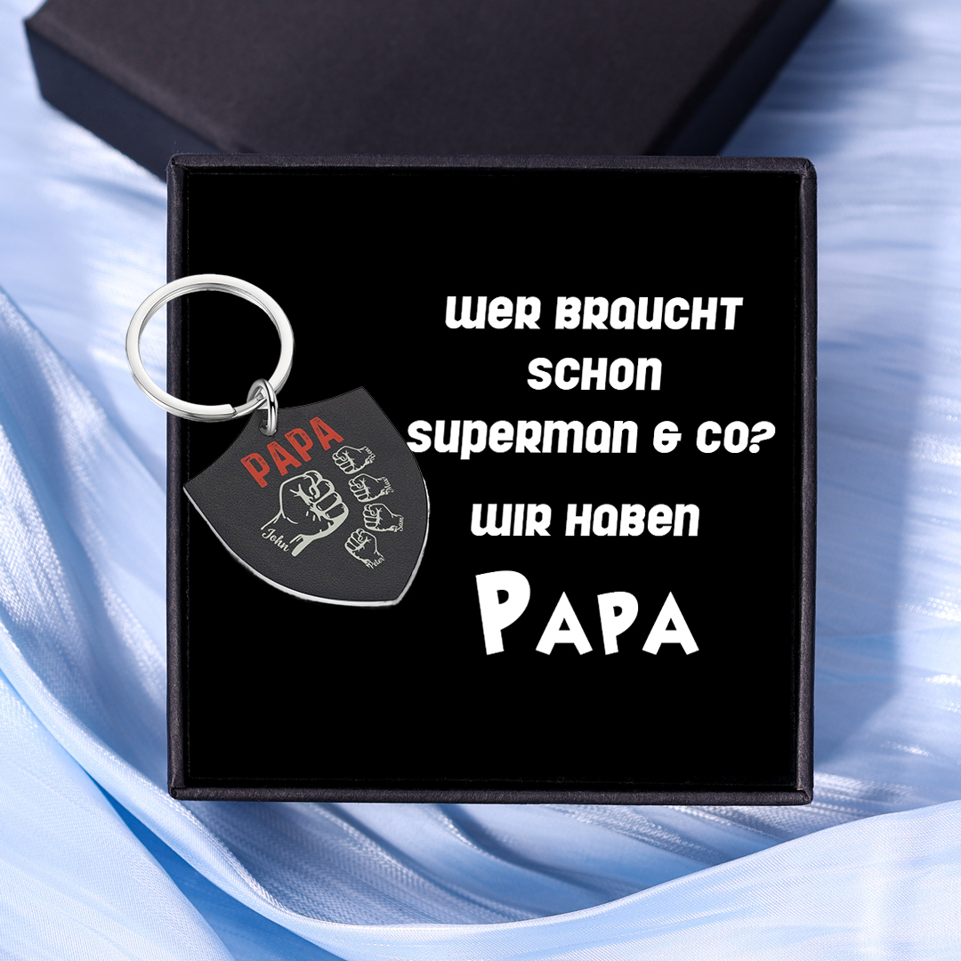 Personalisierbarer 5 Namen & Text Papa Schild Schlüsselanhänger--Wir haben Papa-Geschenk mit Nachrichtenkarte