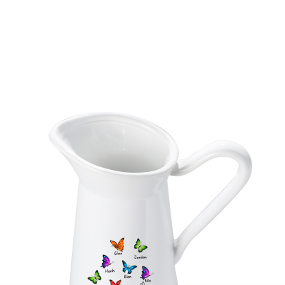 Personalisierte 7 Namen & Text Schmetterling in der Hand Gießvase mit Henkel Familie Vase