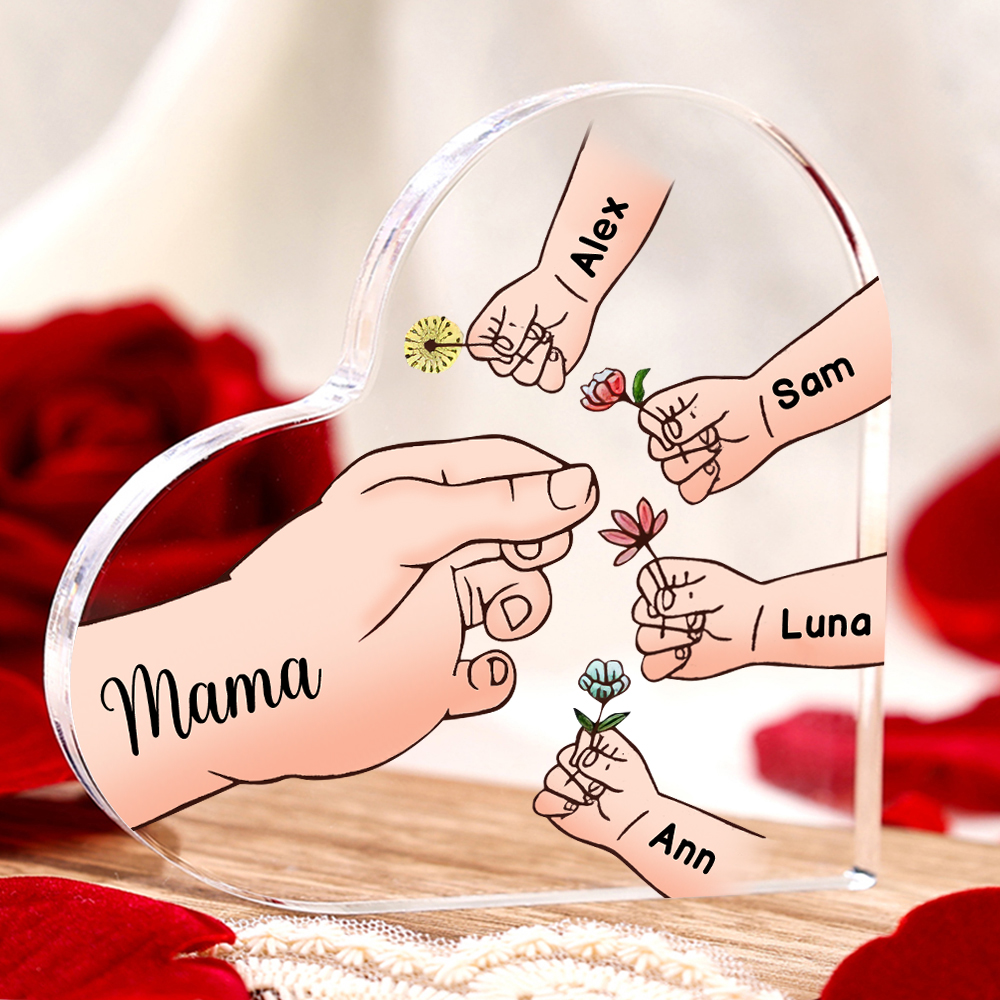 Personalisierte 5 Namen Mama Hand Familie Acryl-Deko Schreibtischdekoration für Mutter
