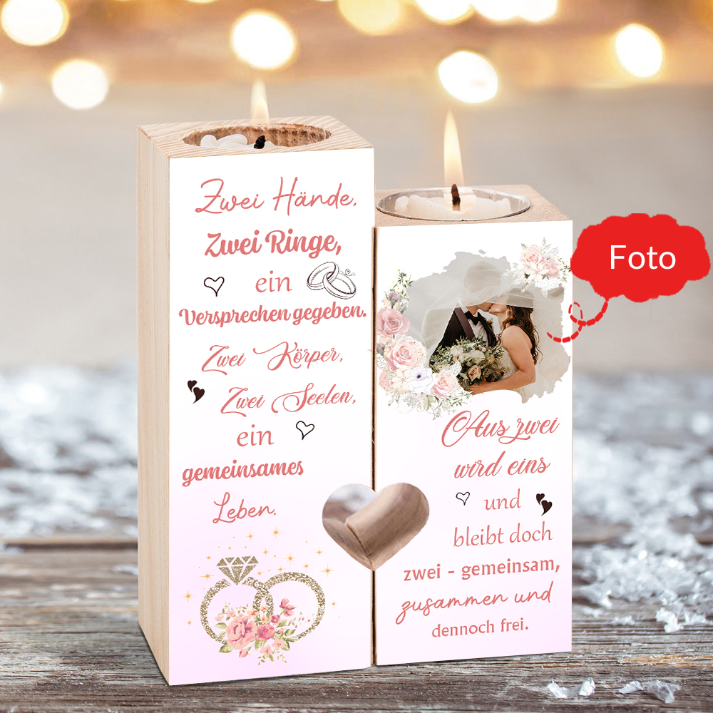 Personalisierter Text Kerzenhalter-Zwei Hände Zwei Ringe ein Versprechen gegeben-Geschenk für frisch vermählte Ehepaar Hochzeitsgeschenk