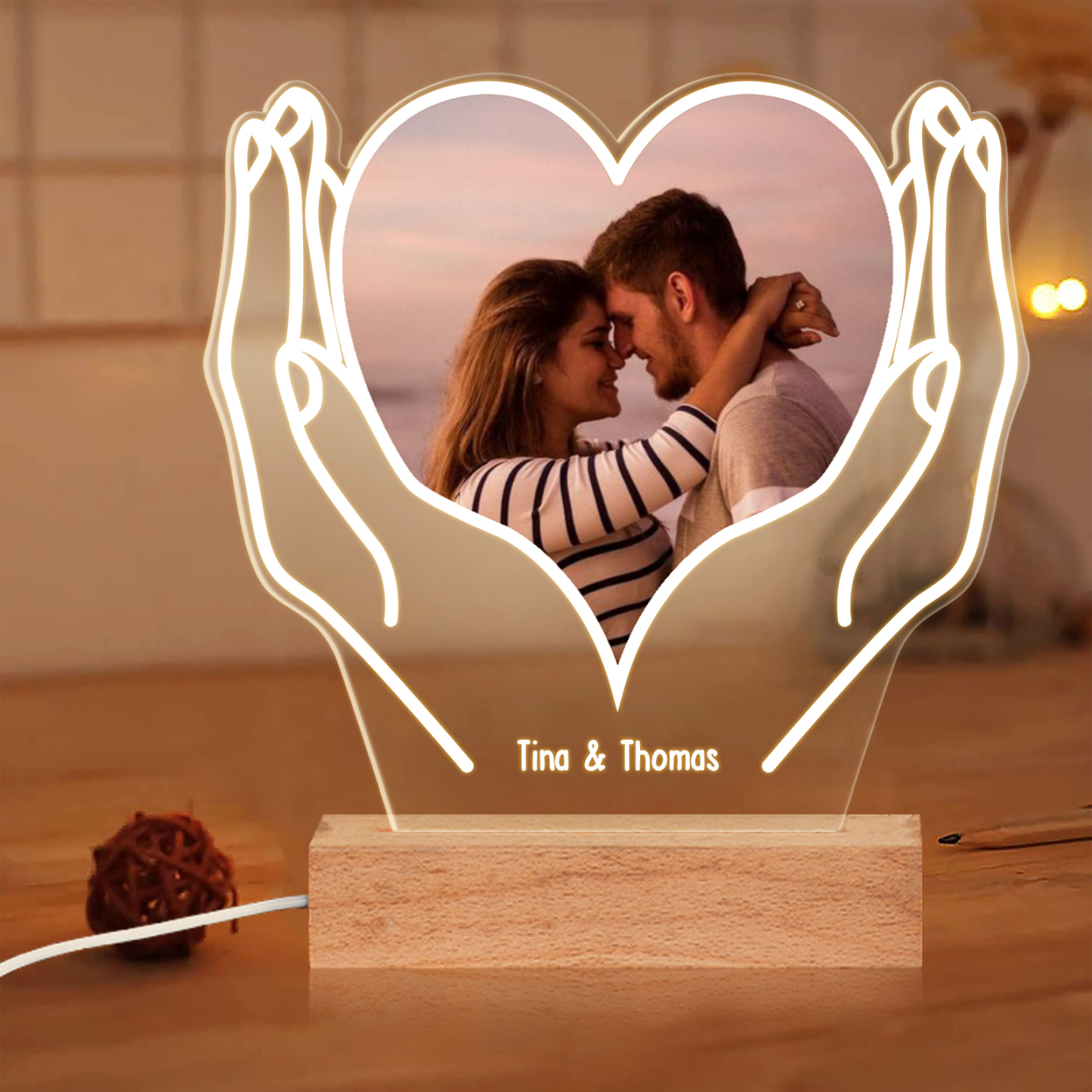 Personalisierte Text & Foto Herz Hand Nachtlicht für Paare