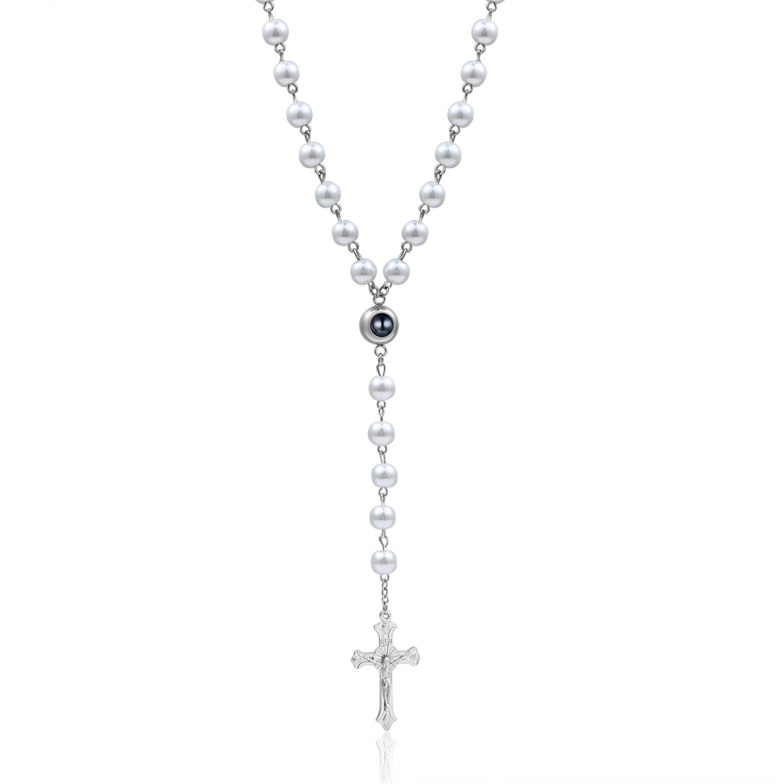 Künstliche Perlen-Halskette mit Kreuz und personalisierte Foto für Gedenken