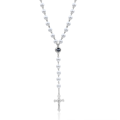 Künstliche Perlen-Halskette mit Kreuz und personalisierte Foto für Gedenken