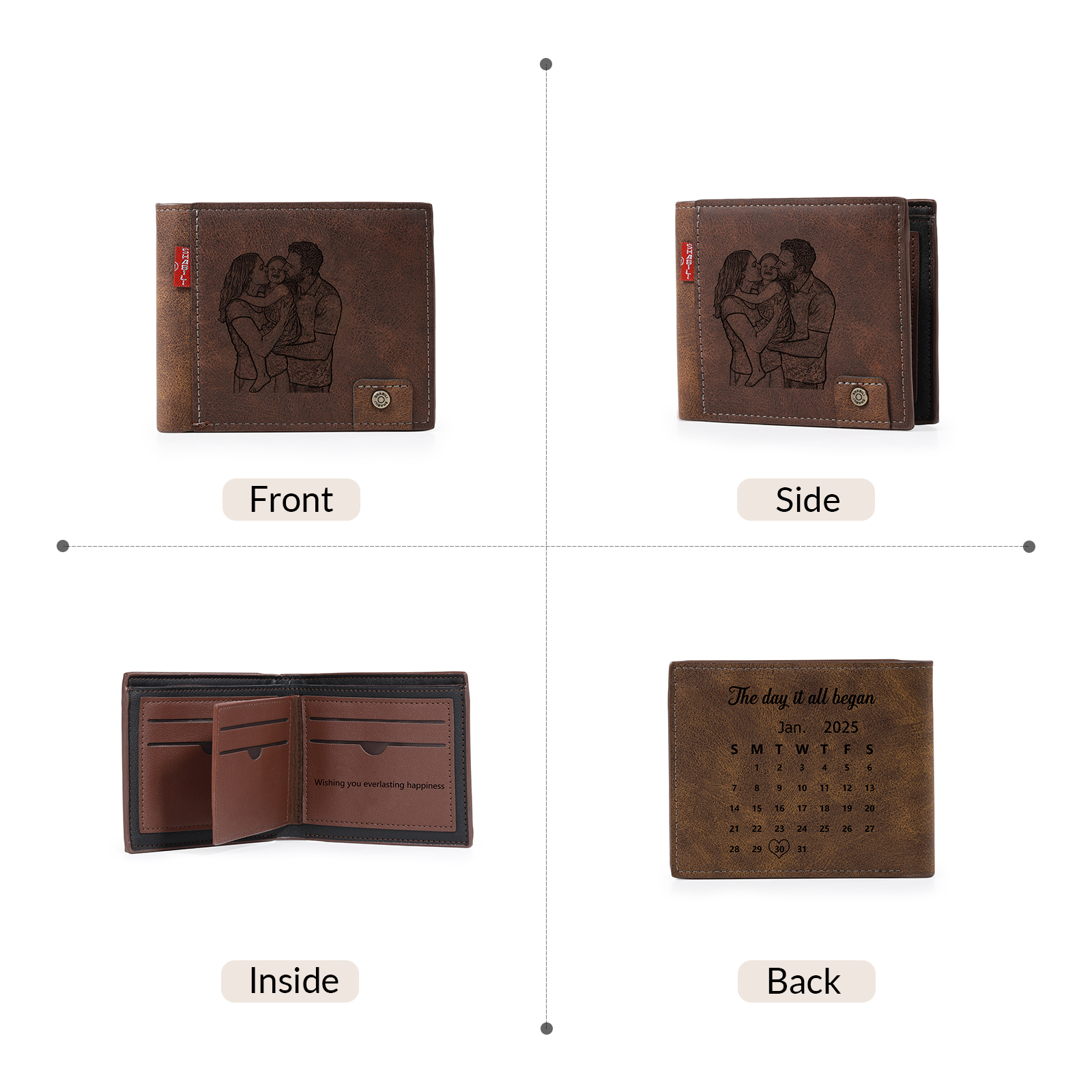 Personalisierte Herren Geldbörse aus PU‑Leder mit graviertem Foto und Namen