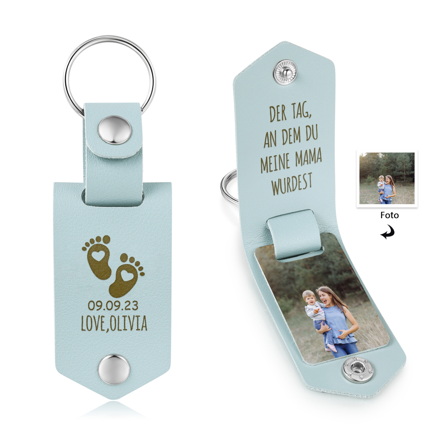 Personalisierter Foto & Text & Datum Leder Schlüsselanhänger-Der Tag, an dem du meine Mama wurdest-Geschenk für Mutter