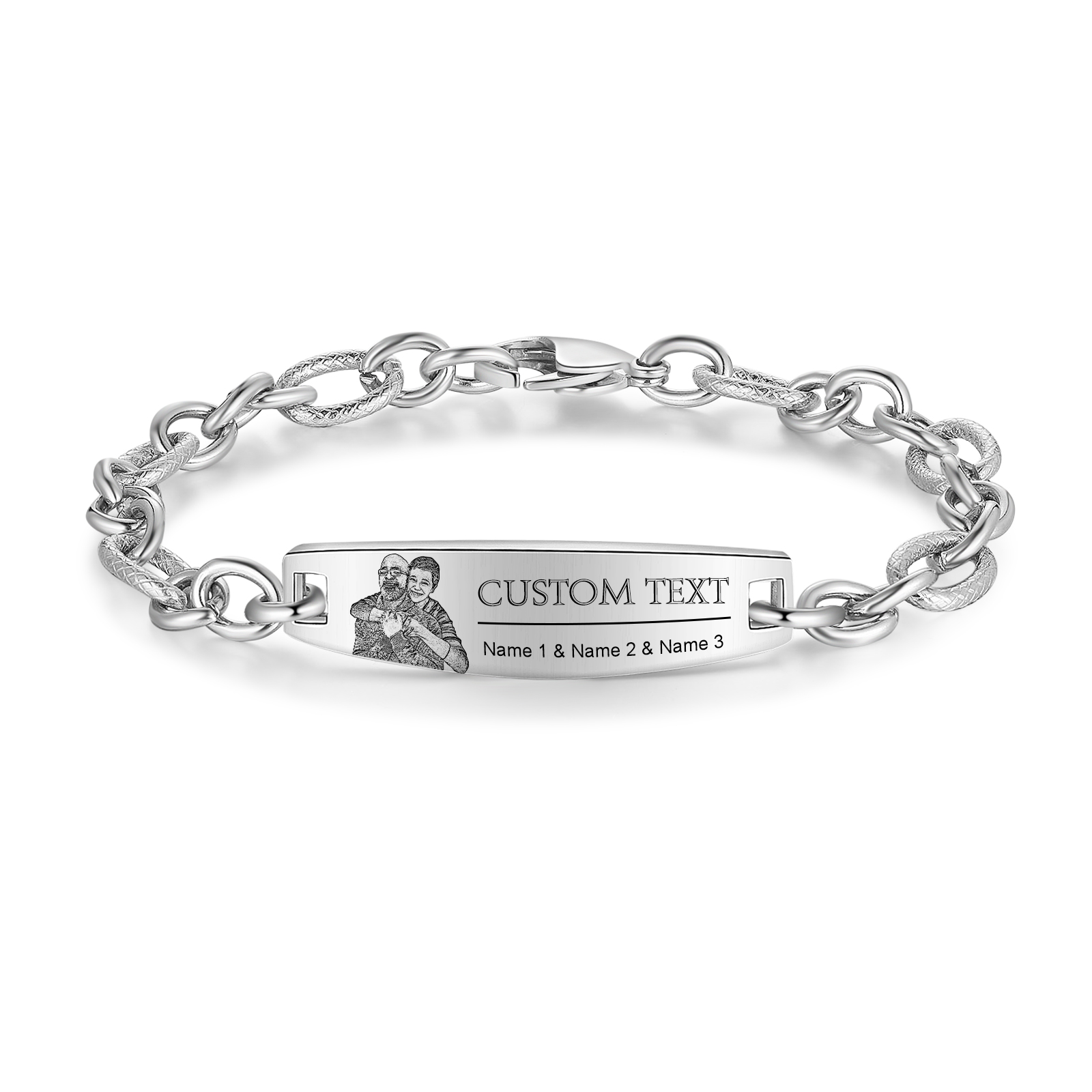 Herren Armband-Personalisiertes 3 Namen & Text & Foto Edelstahl Armband 