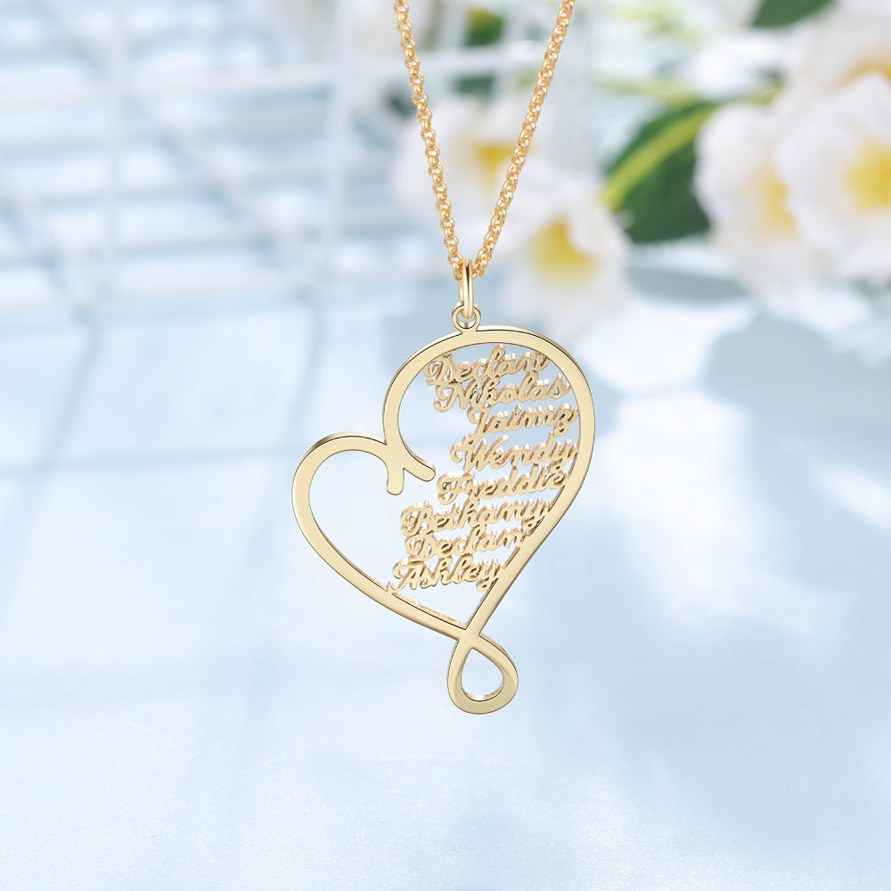 Herz Halskette mit 8 Namensgravuren Herzform