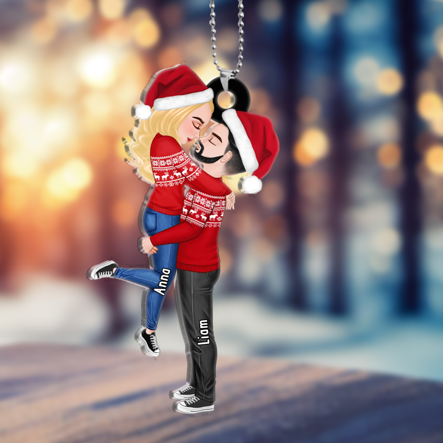 Acryl Weihnachtsornament-Personalisiertes 2 Namen Umarmung Ornament/Schlüsselanhänger für Paar mit Schlüsselring