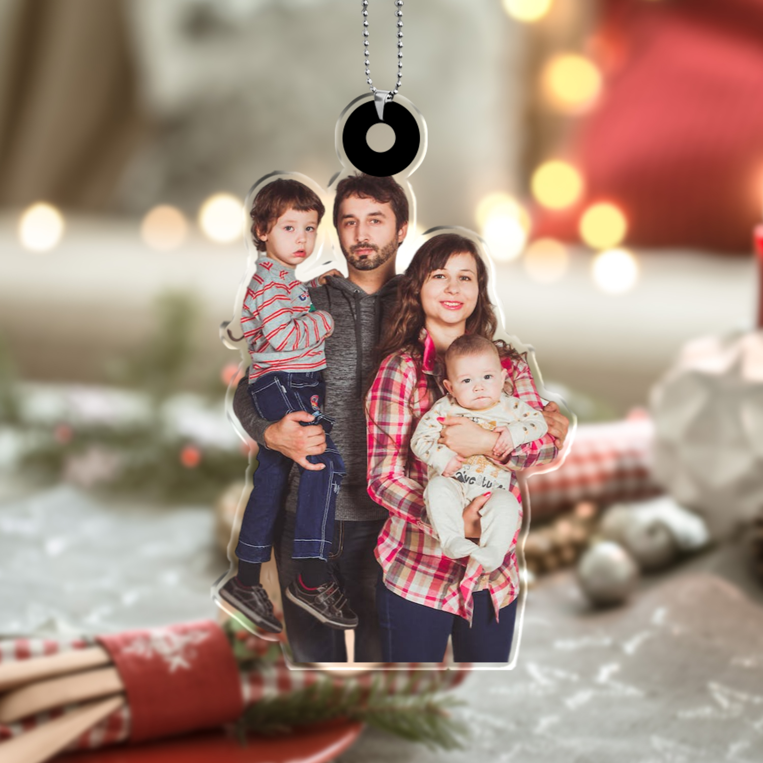 Acryl Weihnachtsornament-Personalisiertes Foto Familie Ornament/Schlüsselanhänger mit Schlüsselring