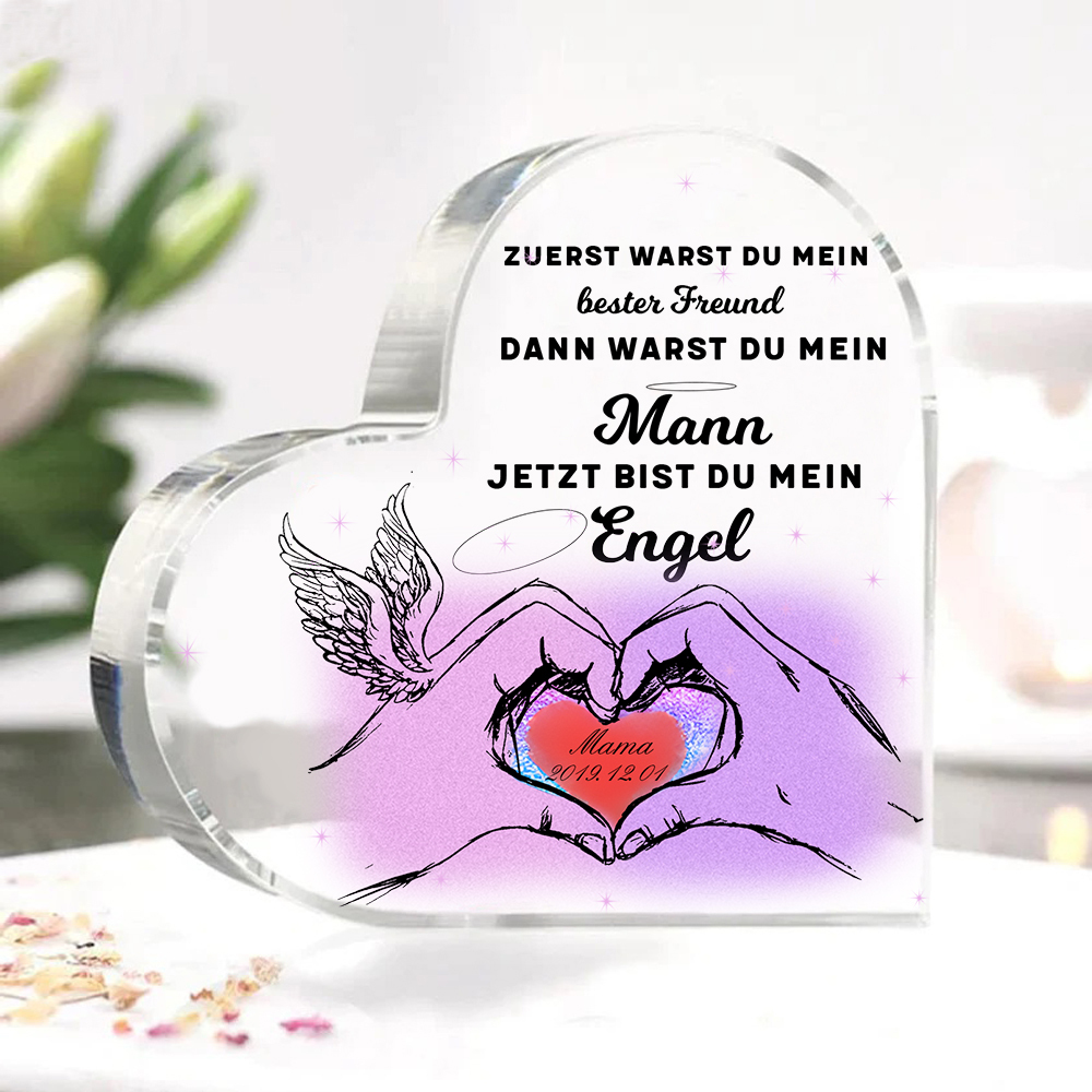 Personalisierter Name & Datum Acryl-Deko-Jetzt bist du mein Engel-Trauer Schreibtischdekoration für Mann