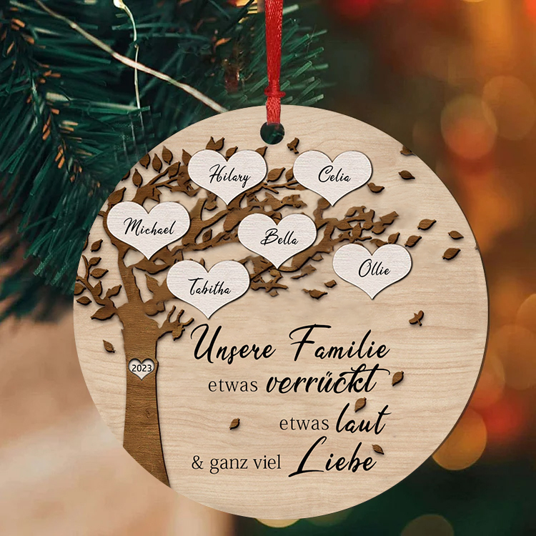 Holz Personalisierte 6 Namen & Jahr Familienstammbaum Weihnachtsornament mit 6 Familienmitgliedern