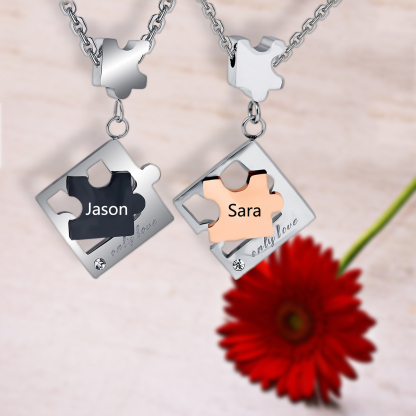 Personalisierte 2 Namen Puzzle "only Love" Halsketten Set