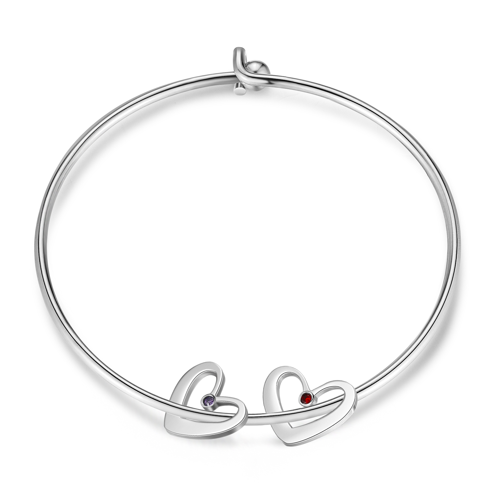 Benutzerdefinierte 2 Namen Herz Charme Armband mit 2 Geburtssteinen