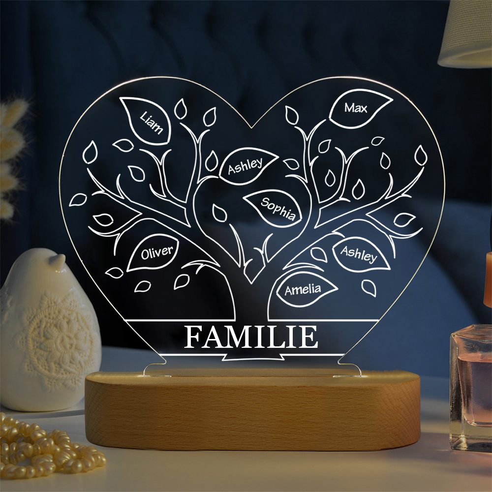 Personalisierte 7 Namen & Text Herz Familienbaum Familie Nachtlicht Geschenk für Großmutter/Mutter zum Muttertag