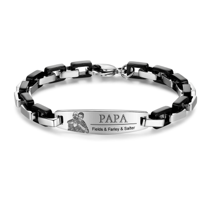 Herren Armband-Personalisiertes 3 Namen & Text & Foto Edelstahl Armband 