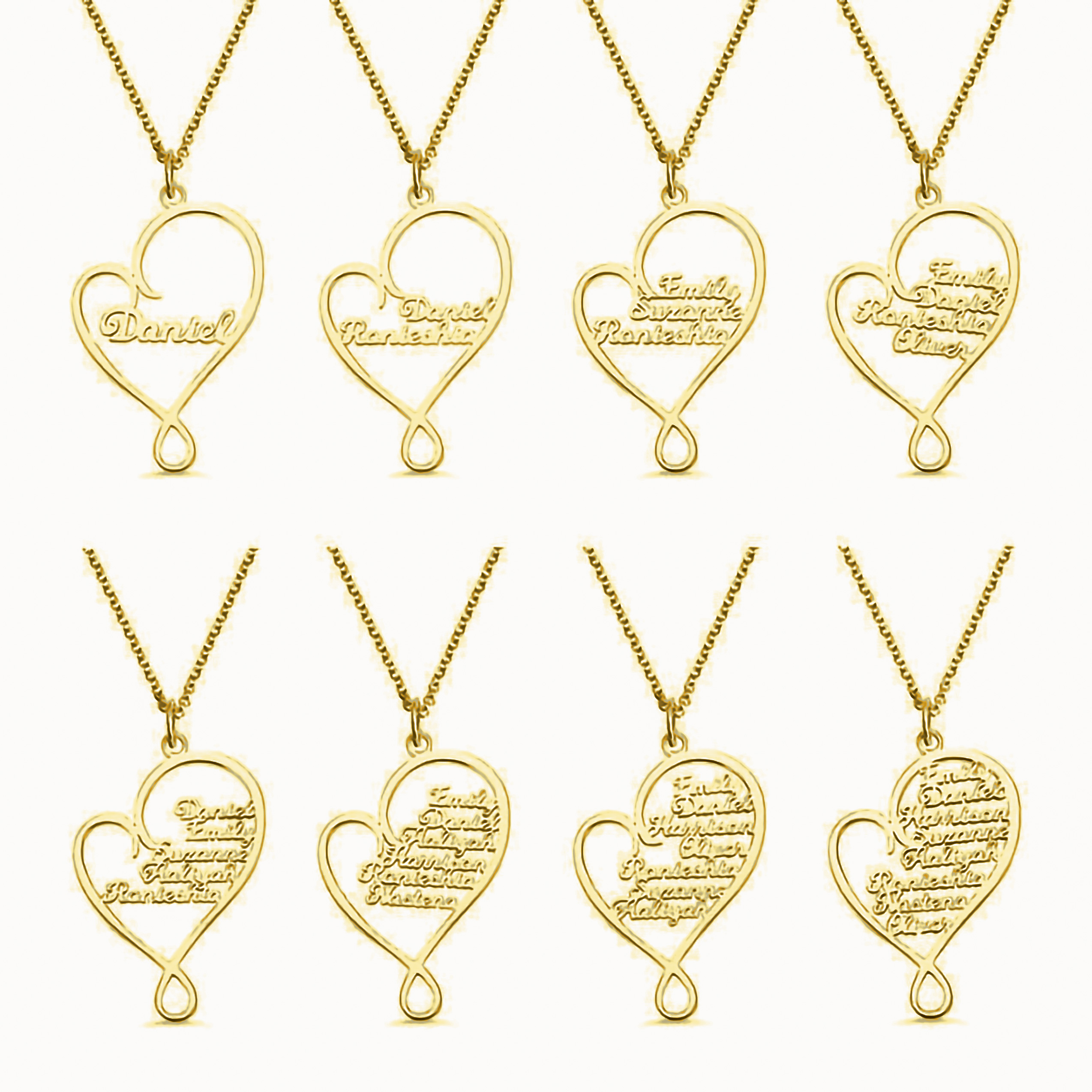 Herz Halskette mit 8 Namensgravuren Herzform