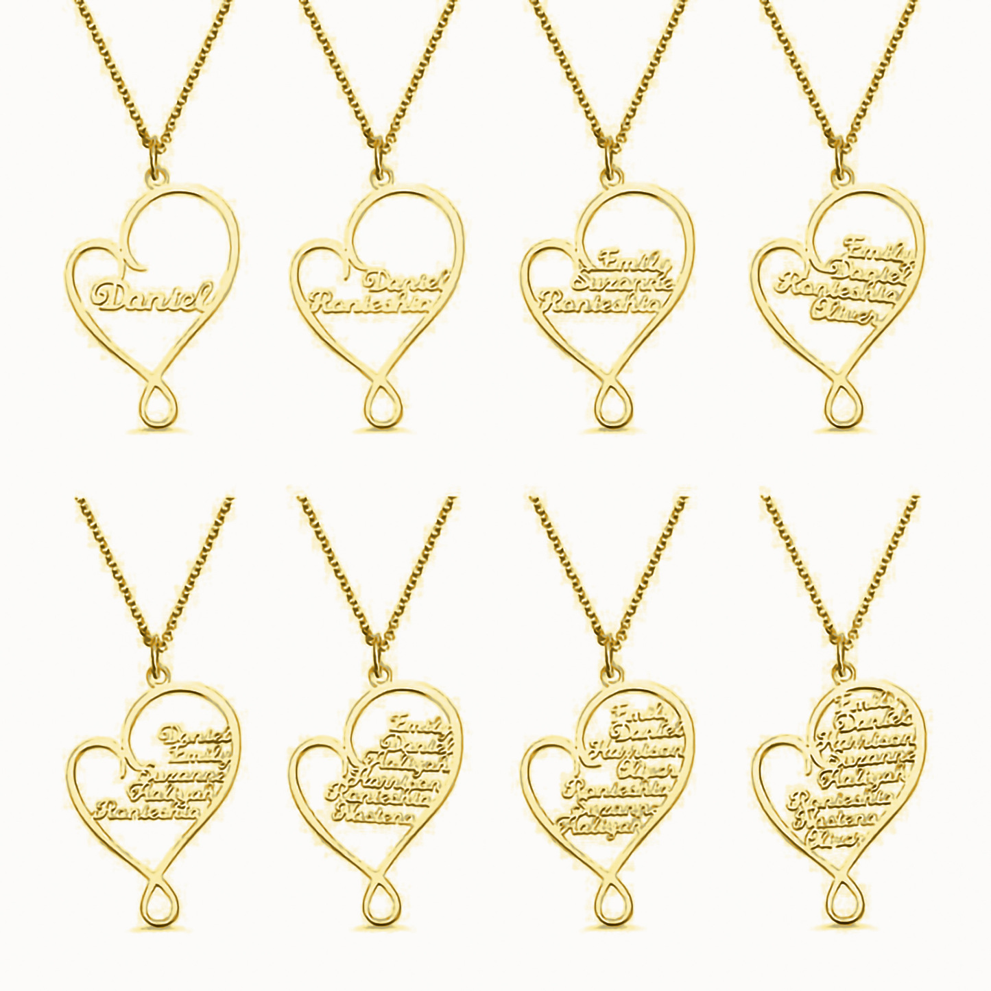 Herz Halskette mit 8 Namensgravuren Herzform
