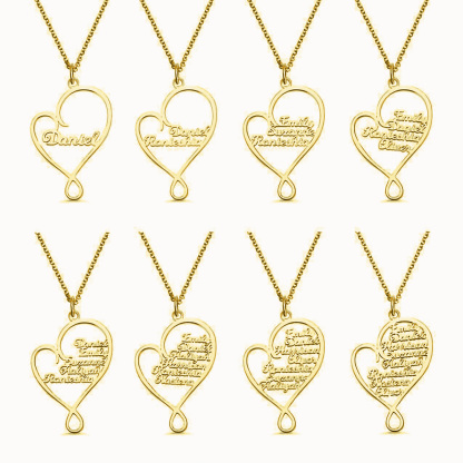 Herz Halskette mit 8 Namensgravuren Herzform