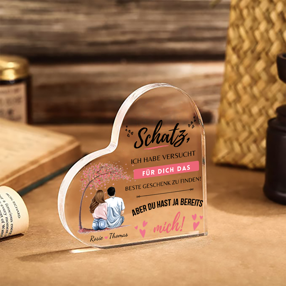 Personalisierte 2 Namen Acryl-Deko-Du hast ja bereits mich-Schreibtischdekoration für Paar