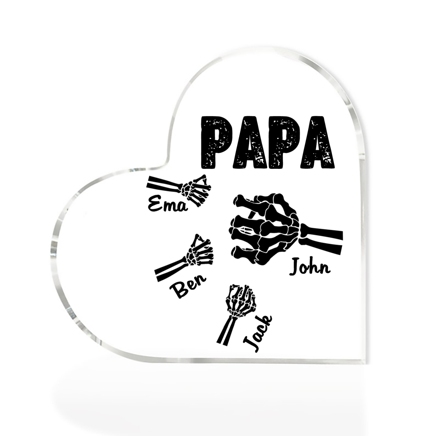 Personalisierte 4 Namen Acryl-Deko Papa Skelett Hand Schreibtischdekoration für Vater