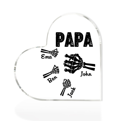 Personalisierte 4 Namen Acryl-Deko Papa Skelett Hand Schreibtischdekoration für Vater