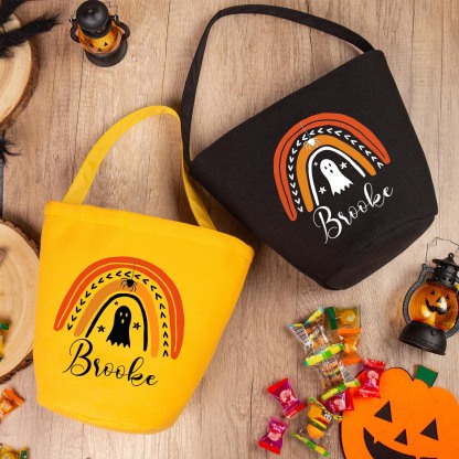 Personalisierter Name Geist Regenbogen Halloween Leinen Tasche Süßes Oder Saures Süßigkeiten Tasche 