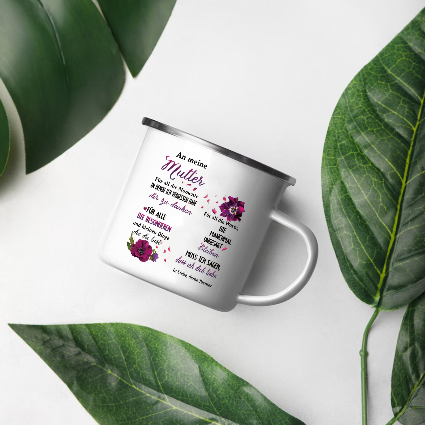 Emaille Becher & Kerzenhalter-Set im pinken Geschenkbox -An meine Mama ich muss sagen, dass ich dich lieben- Geschenkbox Set für Mutter von Tochter