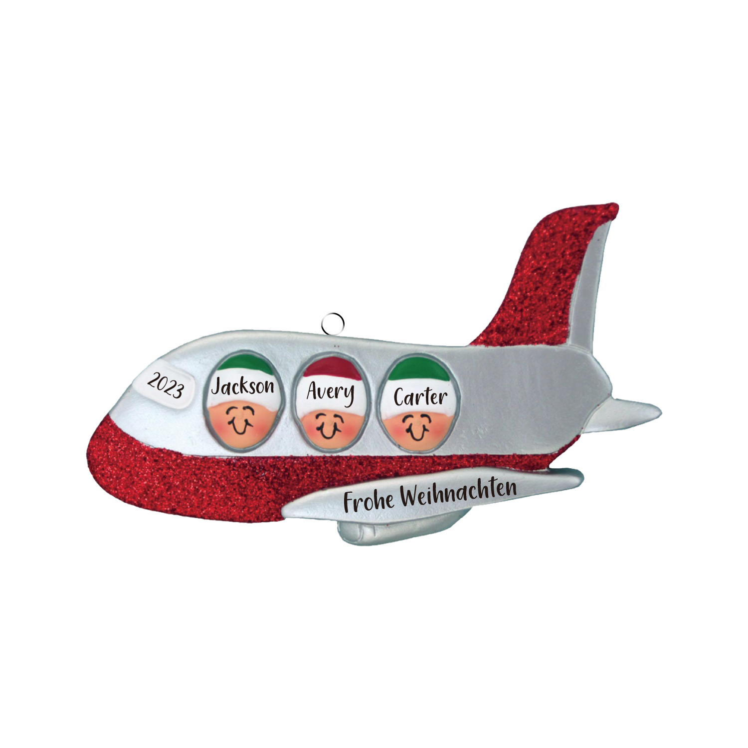 Holz Personalisierte 3 Namen & Text Flugzeug Weihnachtsornament Weihnachtsbaum Anhänger mit 3 Familienmitgliedern