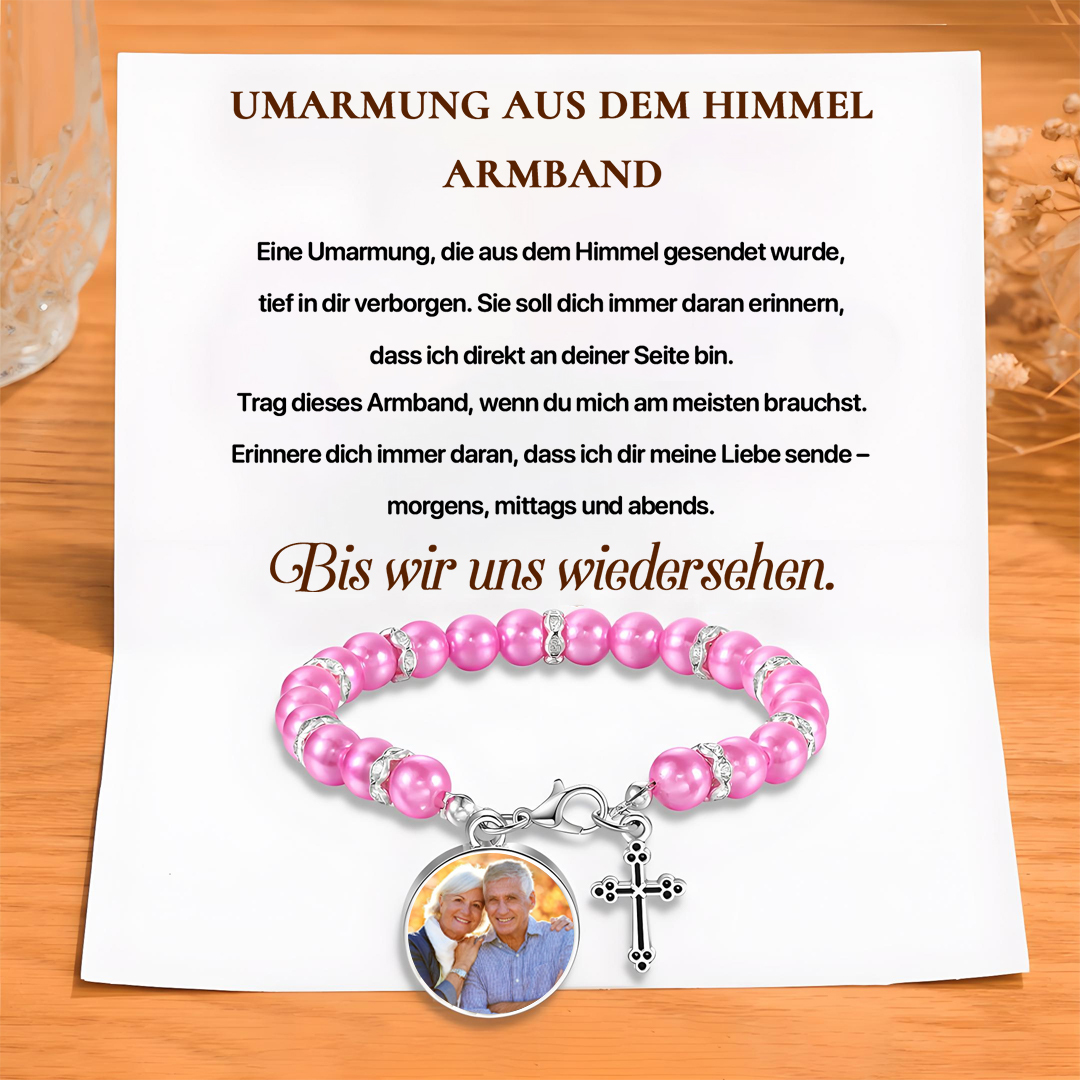 Personalisiertes Foto Armband mit Geschenkkarte - Umarmung aus dem Himmel Armband - Gedenkarmband mit Kreuzanhänger